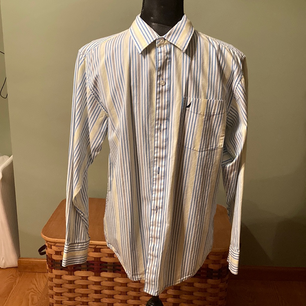 Nautical Stripped Yellow And Blue Dress Shirt